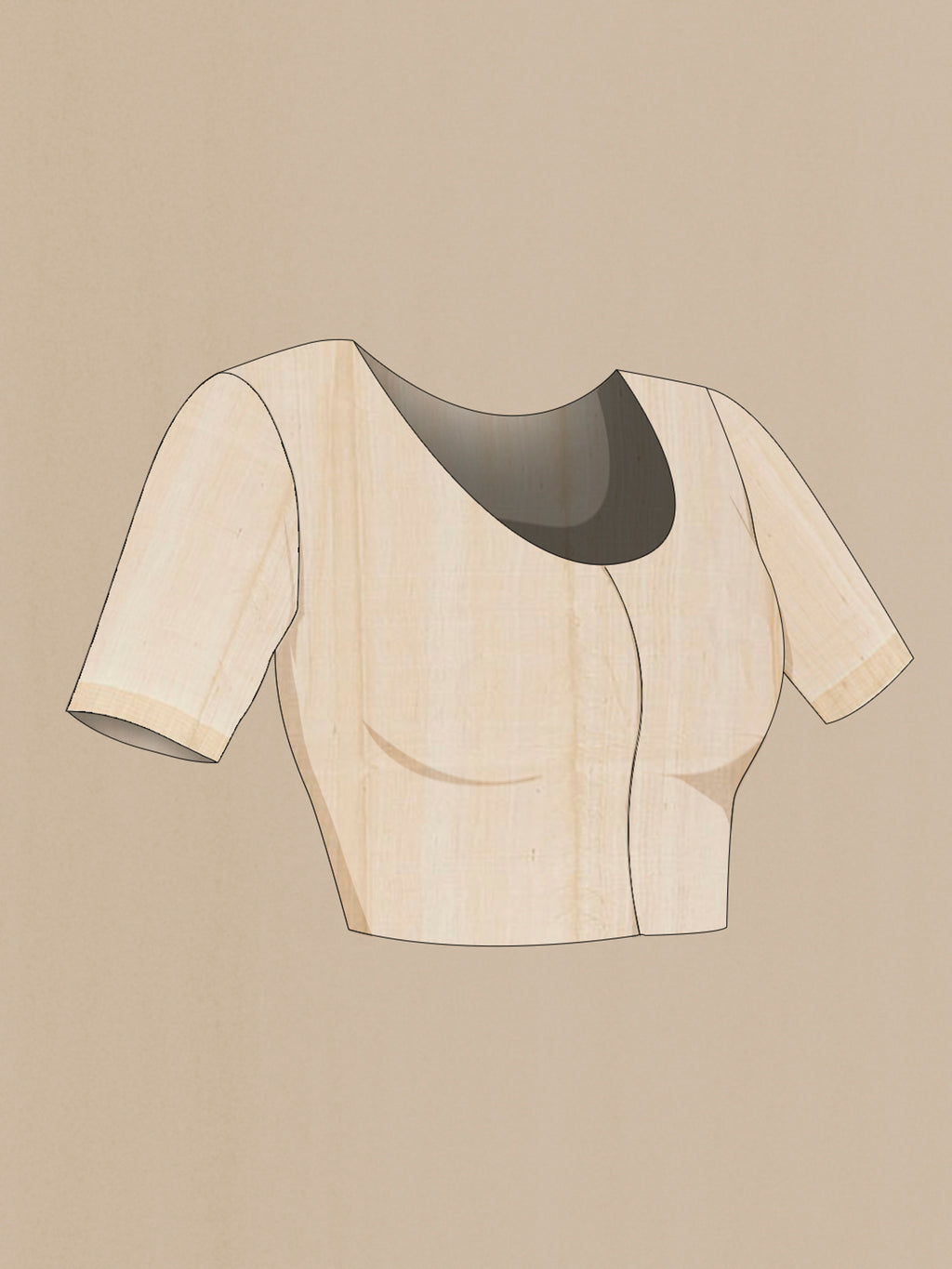 Close up image of the blouse of Cream Tussar Saree with Thread Butta on the body and Zari Border. 