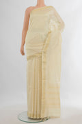 Cream Tussar Saree with Checked design on the body and Zari Border.  displayed on a mannequin