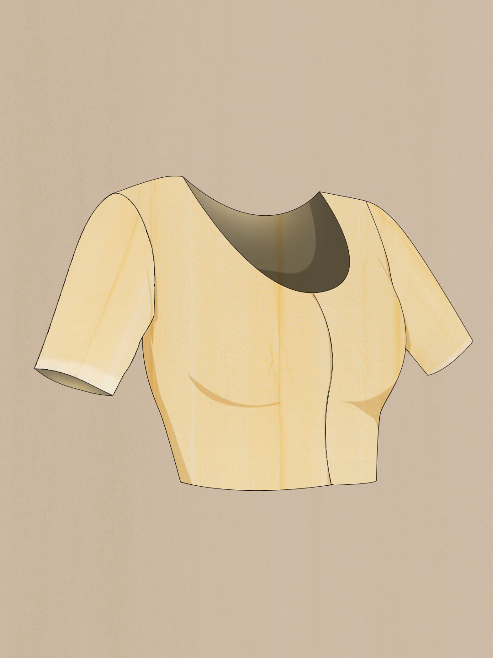 Close up image of the blouse of Lavender Tussar Saree with Thread Butta on the body and Without Border. 