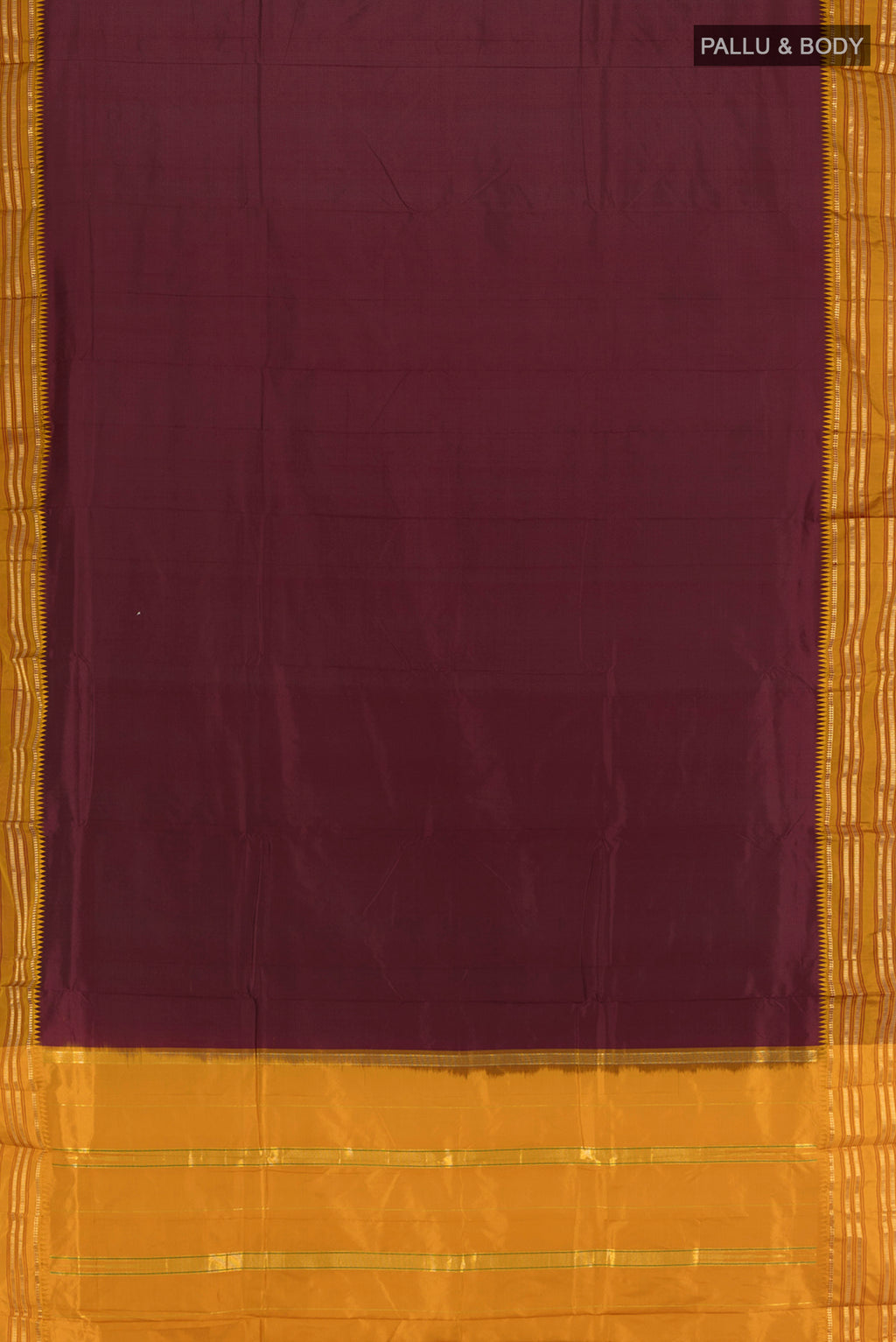 Flat view of Coffee Brown Narayanpet Silk Saree with Plain Body and Zari Border. 