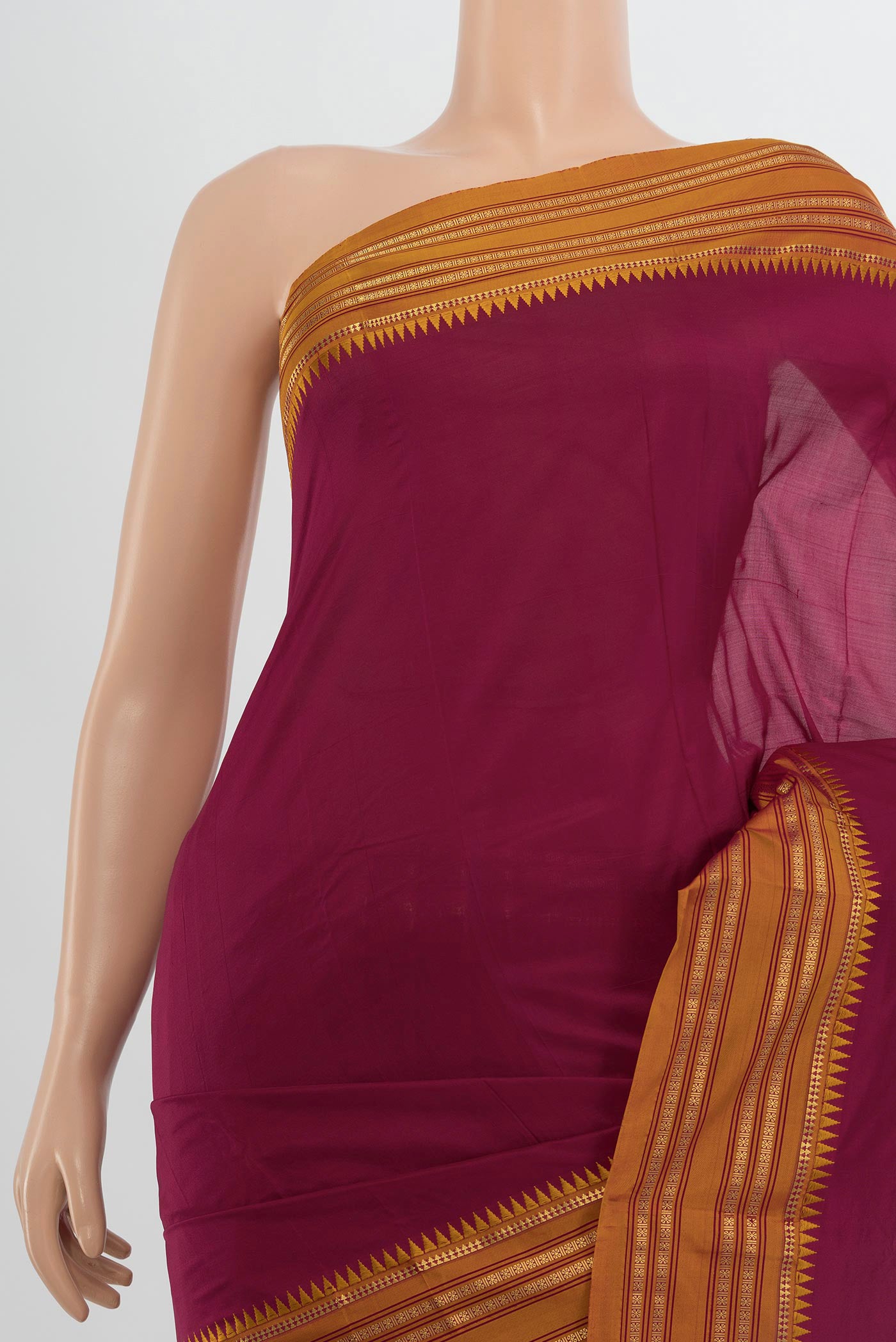 Border image of Maroon Narayanpet Silk Saree with Plain Body and Silk Border. 