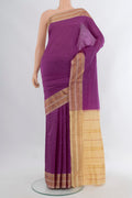 Violet Narayanpet Silk Saree with Checked design on the body and Zari Border.  displayed on a mannequin