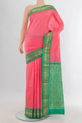 Pure Silk Peach Bangalore - kadyal Saree with Zari Butta on the body and Zari Border.  displayed on a mannequin