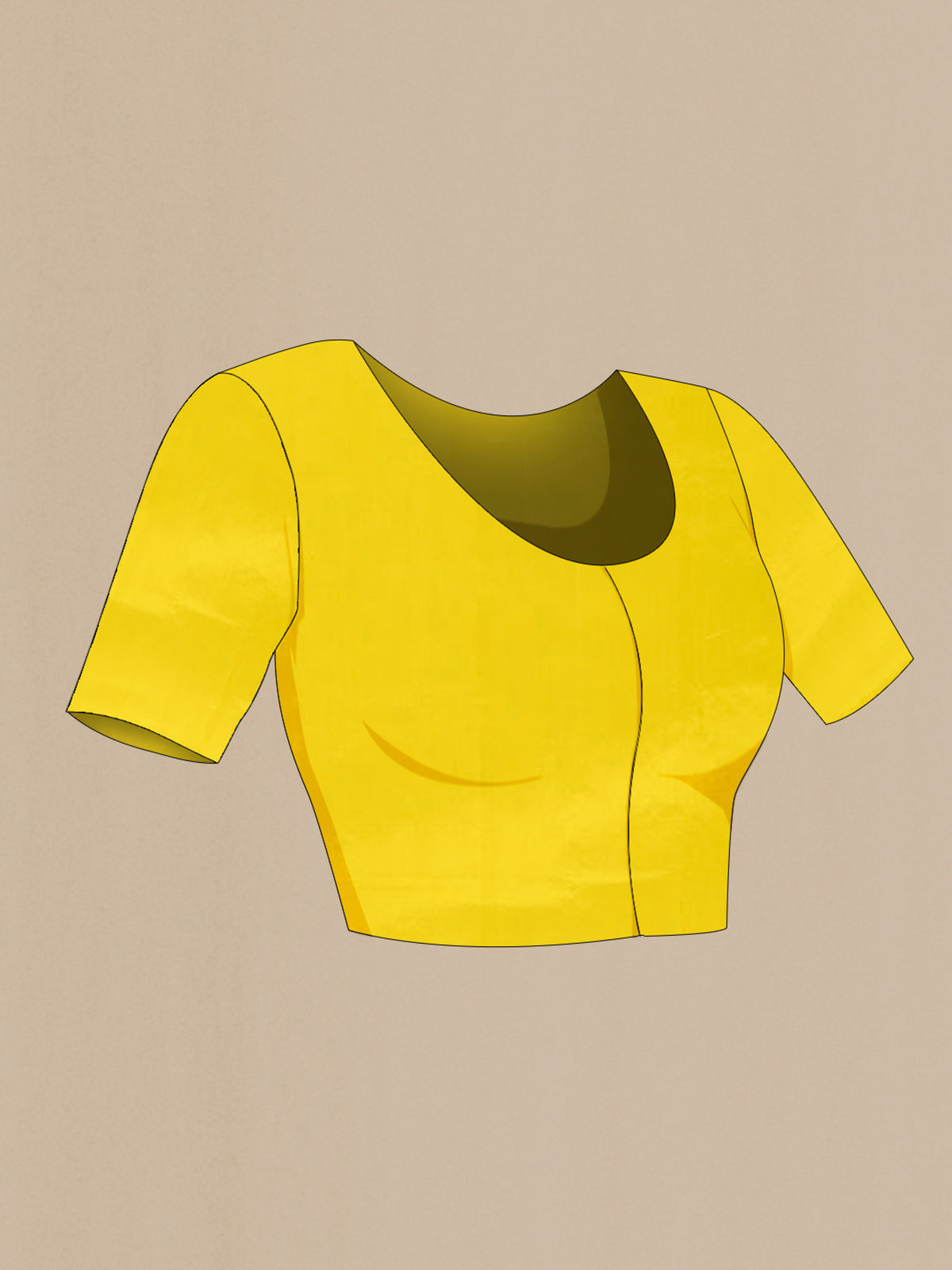 Close up image of the blouse of Pure Silk Lemon Yellow Banarasi Katan Saree with Zari Butta on the body and Zari Border. 
