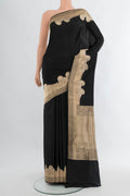 Black Banarasi Silk Saree with Plain Body and Fancy Border.  displayed on a mannequin