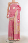 Pure Silk Rose pink Banarasi Saree with Zari Butta on the body and Zari Border.  displayed on a mannequin