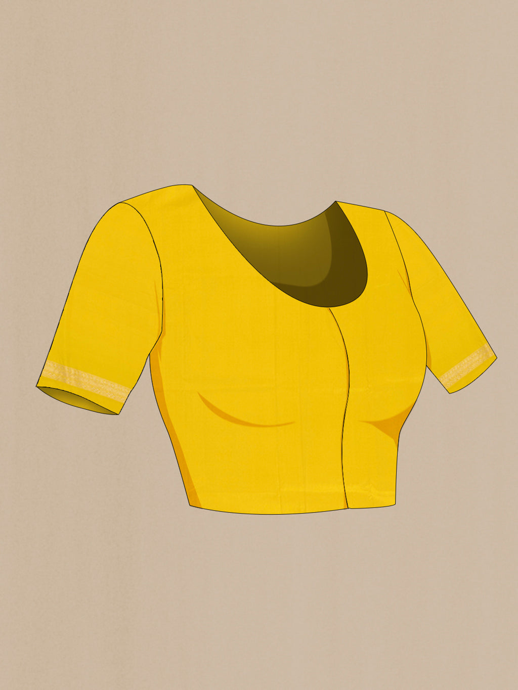 Close up image of the blouse of Lemon Yellow Banarasi Silk Saree with Plain Body and Fancy Border. 