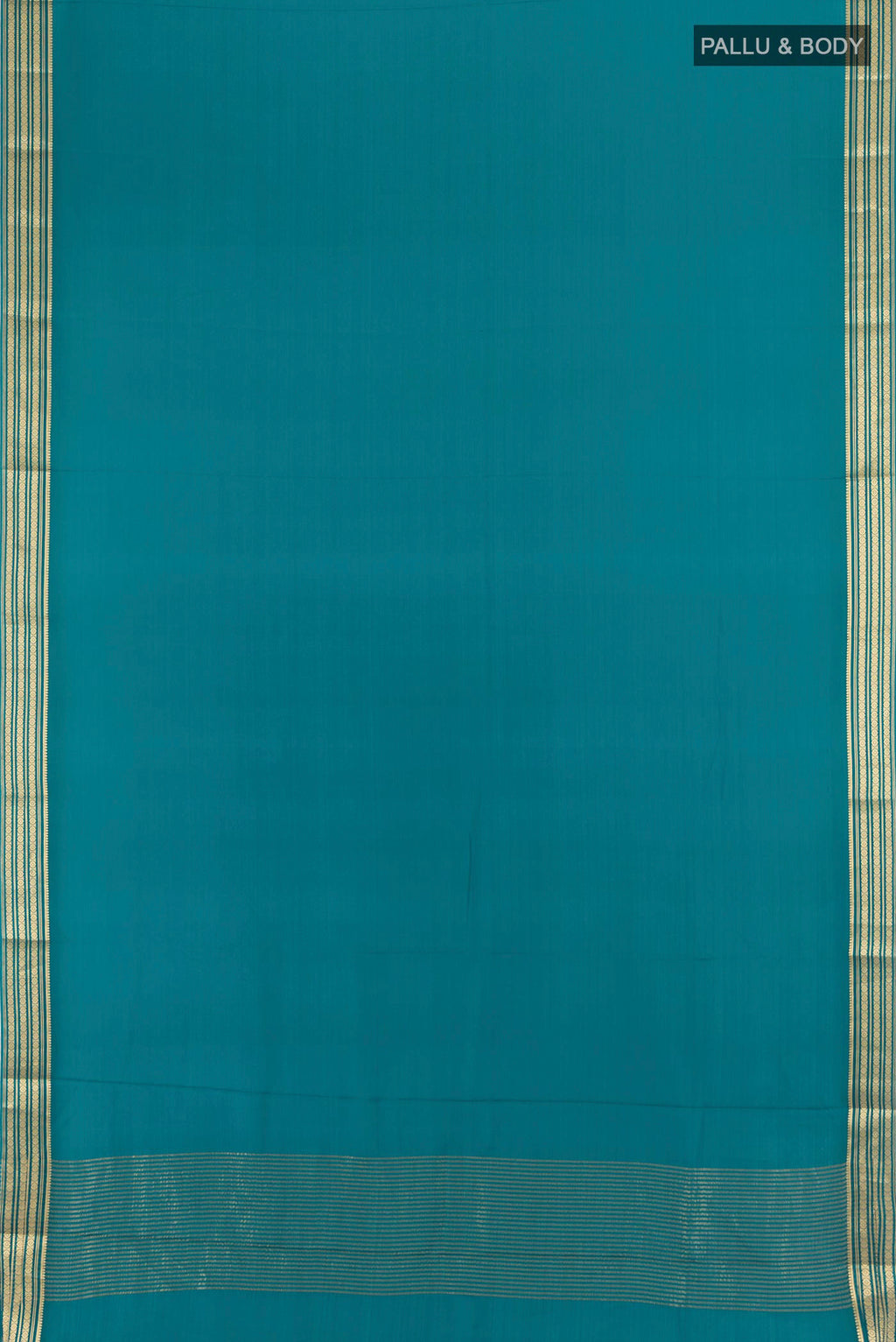 Flat view of Blue Mysore Crepe Saree with Plain Body and Zari Border. 