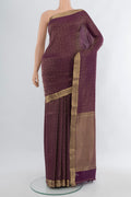 Violet Mysore Crepe Saree with Zari Brocade on the body and Zari Border.  displayed on a mannequin