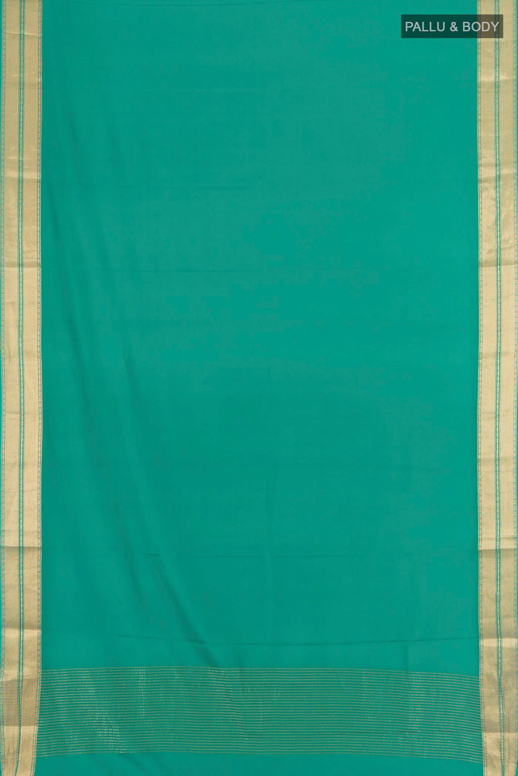 Flat view of Teal Mysore Crepe Saree with Plain Body and Zari Border. 