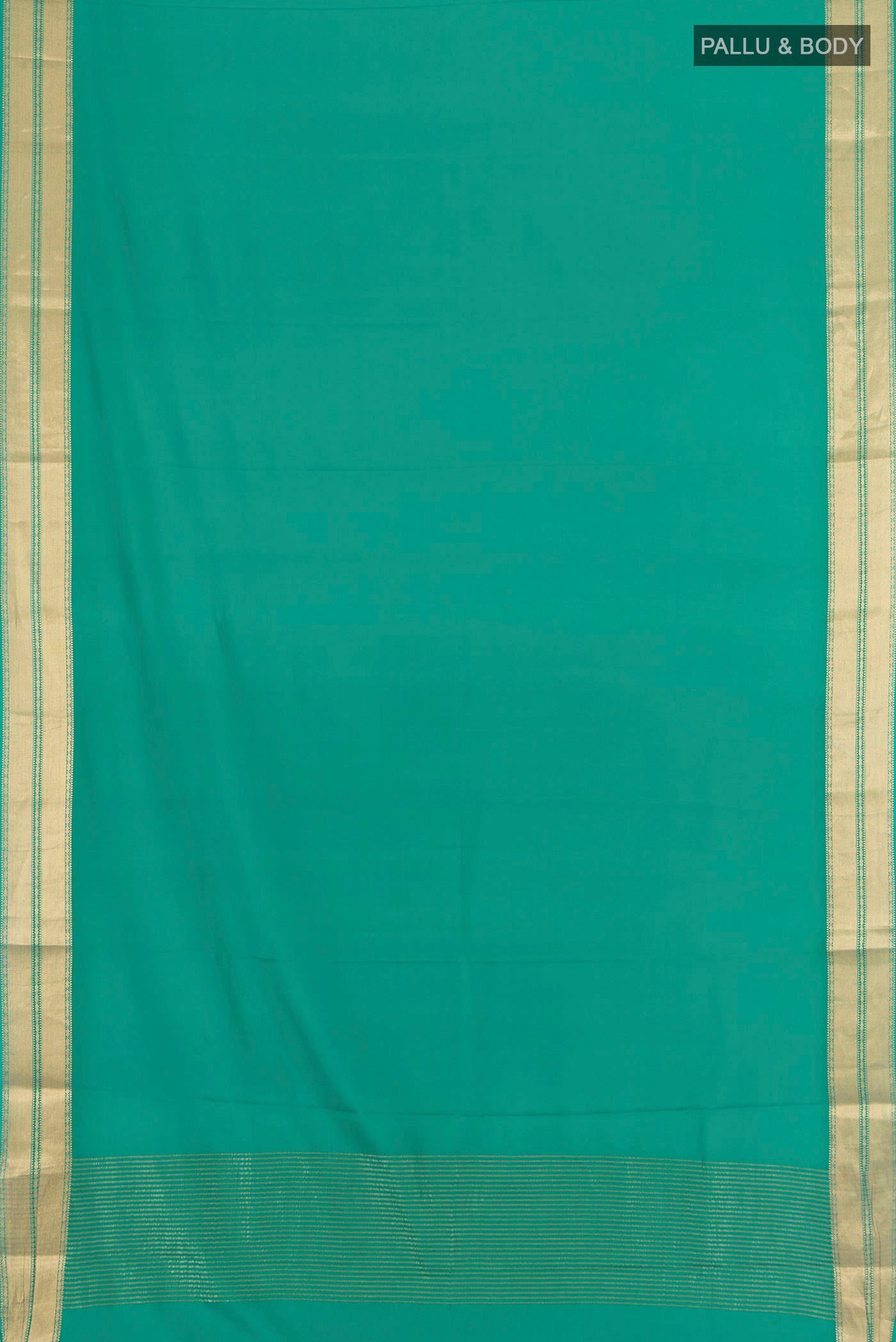 Flat view of Teal Mysore Crepe Saree with Plain Body and Zari Border. 