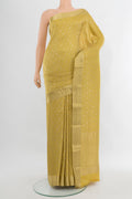Yellow Mysore Crepe Saree with Zari Brocade on the body and Zari Border.  displayed on a mannequin