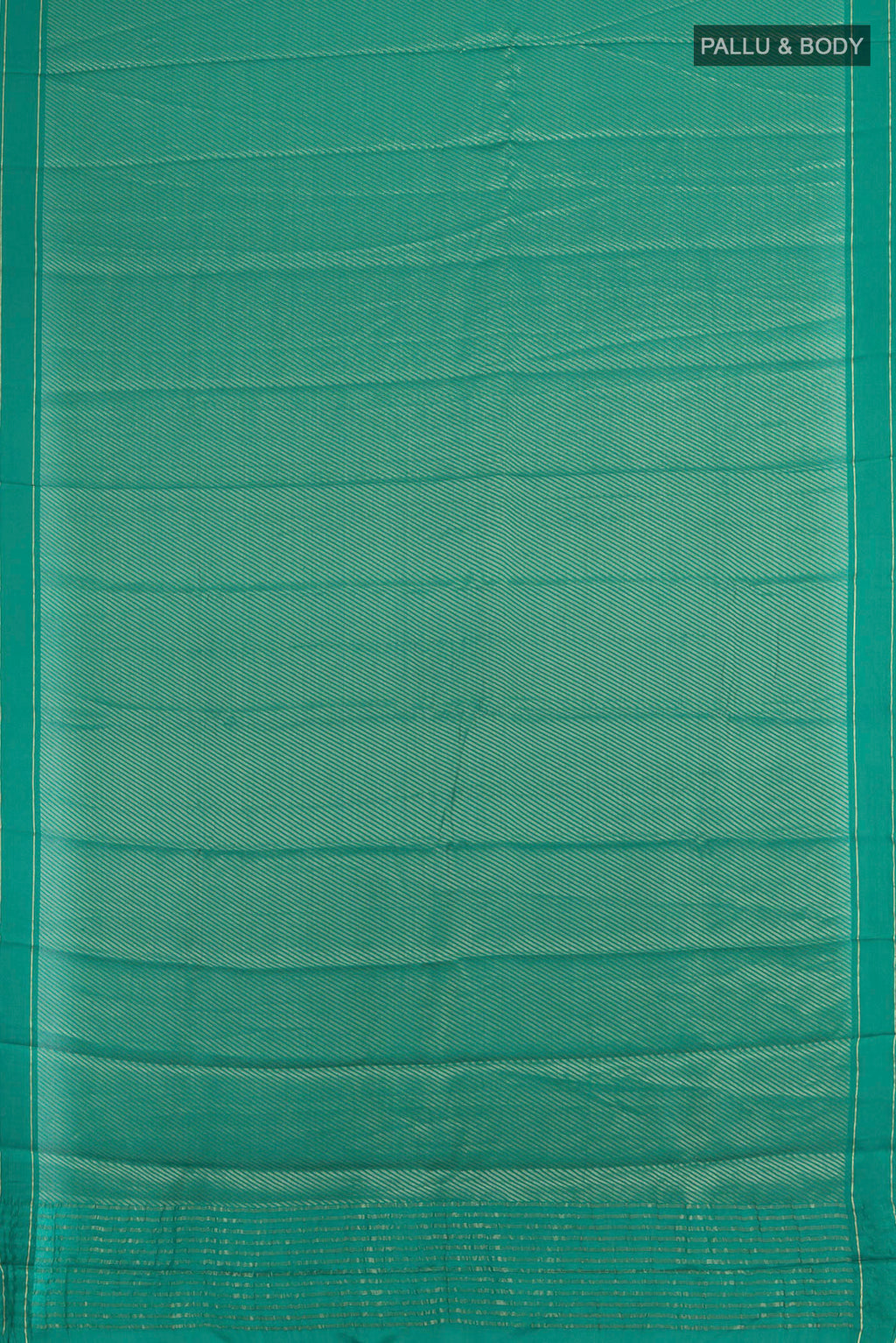 Flat view of Green Mysore Georgette Saree with Zari Brocade on the body and Plain Border. 