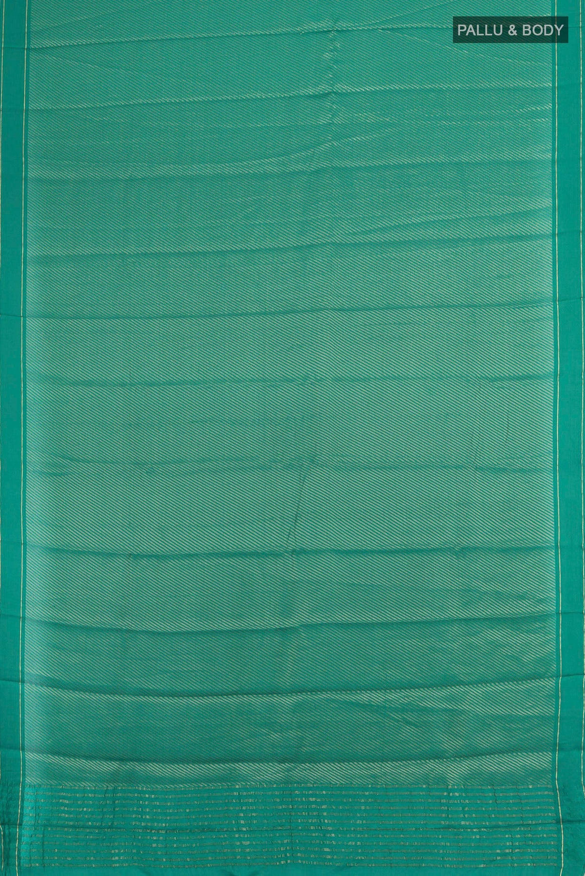 Flat view of Green Mysore Georgette Saree with Zari Brocade on the body and Plain Border. 