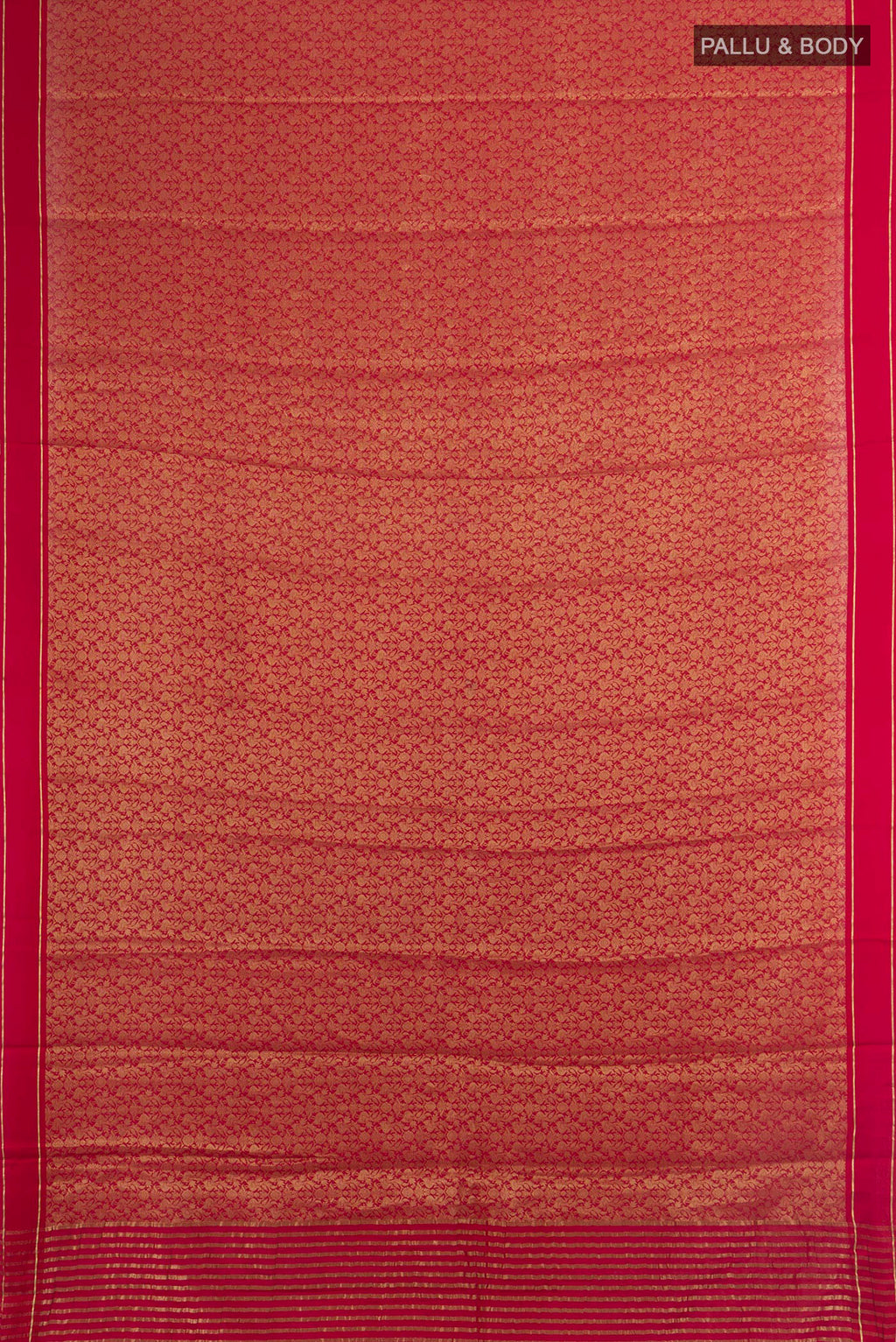 Flat view of Red Mysore Georgette Saree with Zari Brocade on the body and Plain Border. 