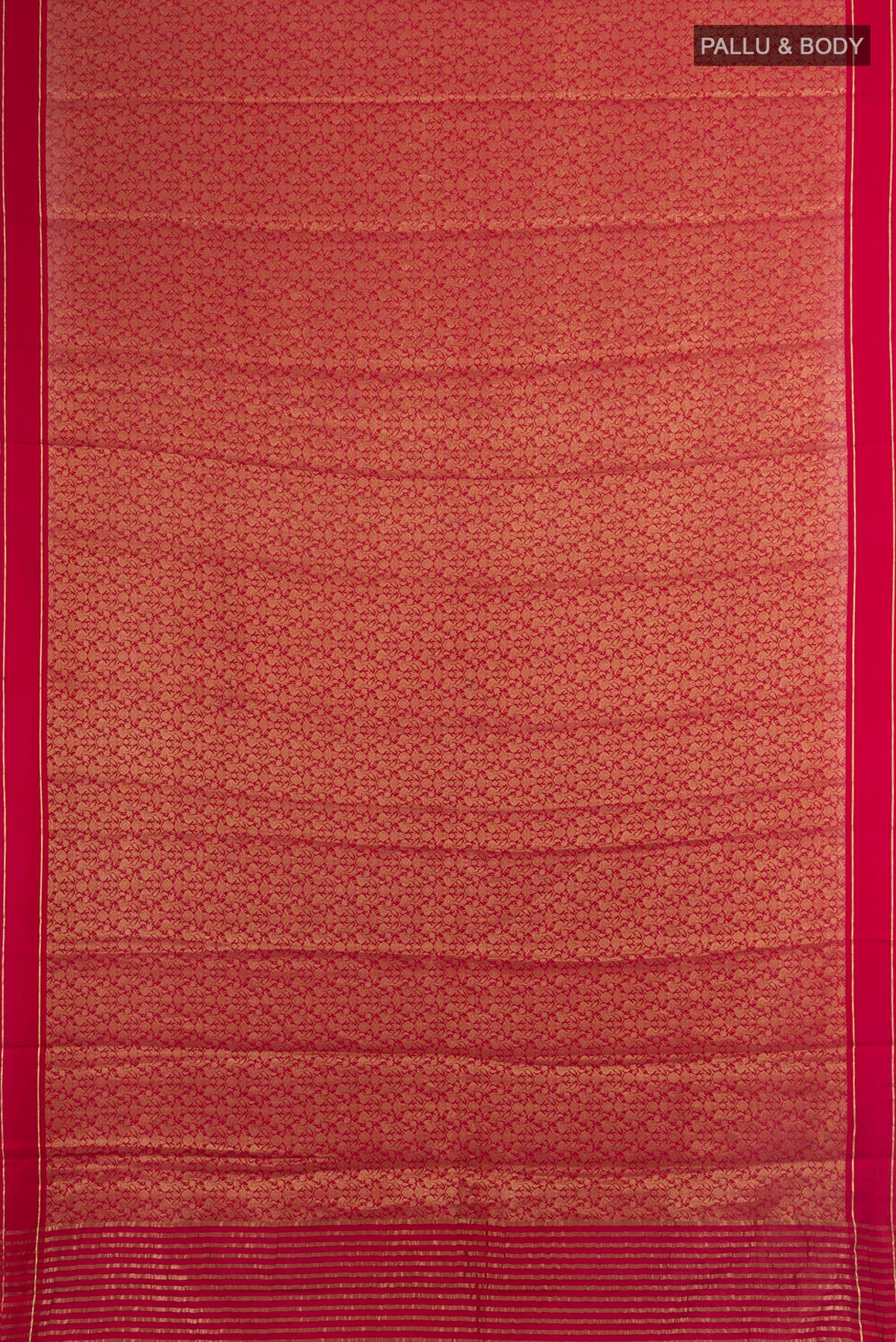 Flat view of Red Mysore Georgette Saree with Zari Brocade on the body and Plain Border. 