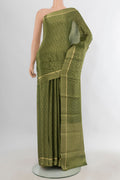 Mehandi Green Mysore Crepe Saree with Zari Brocade on the body and Zari Border.  displayed on a mannequin