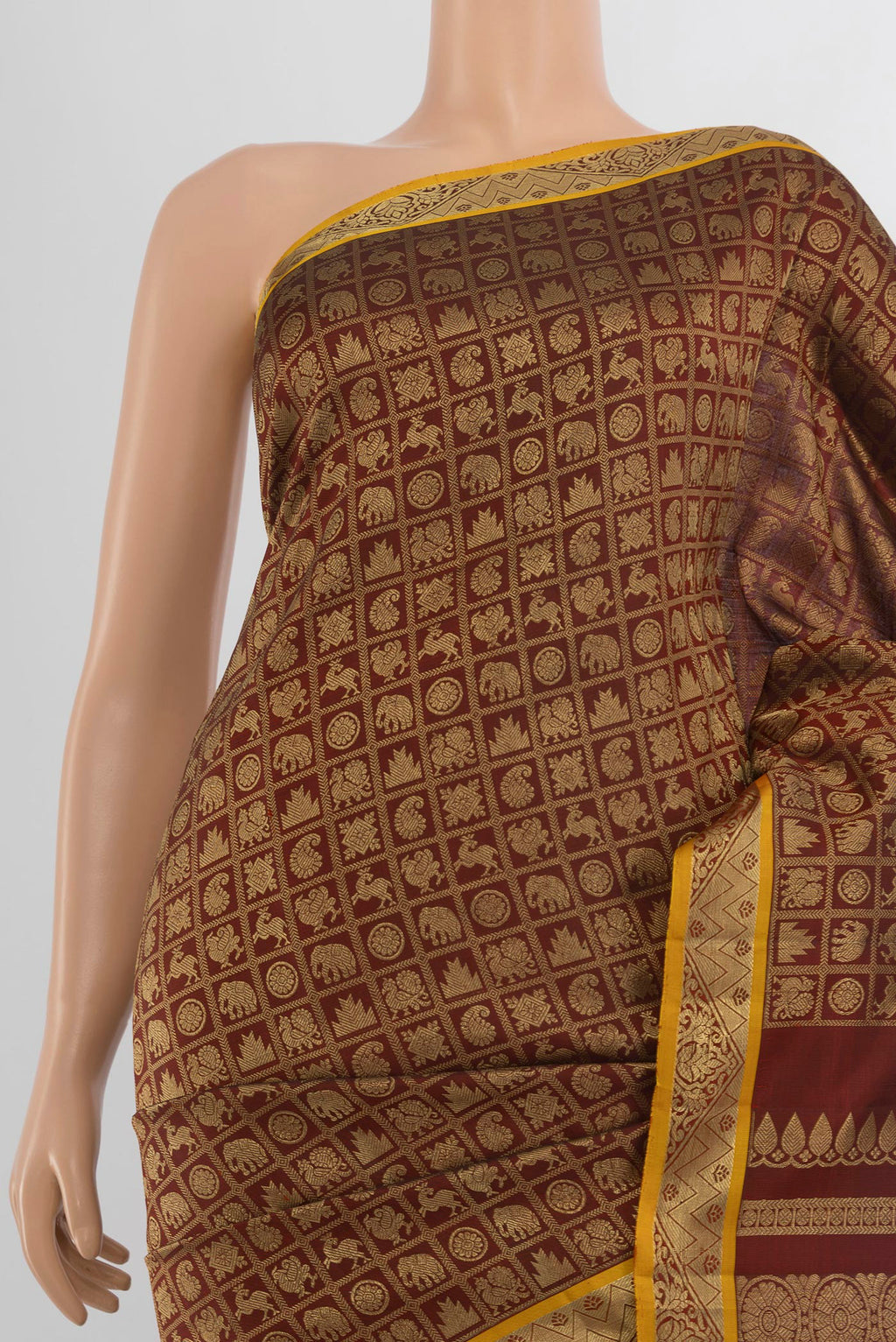 Border image of Pure Silk Coffee Brown Kanjivaram Saree with Zari Butta on the body and Silk Border. 
