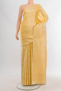 Sandal Kanjivaram Silk Saree with Zari Brocade on the body and Zari Border.  displayed on a mannequin