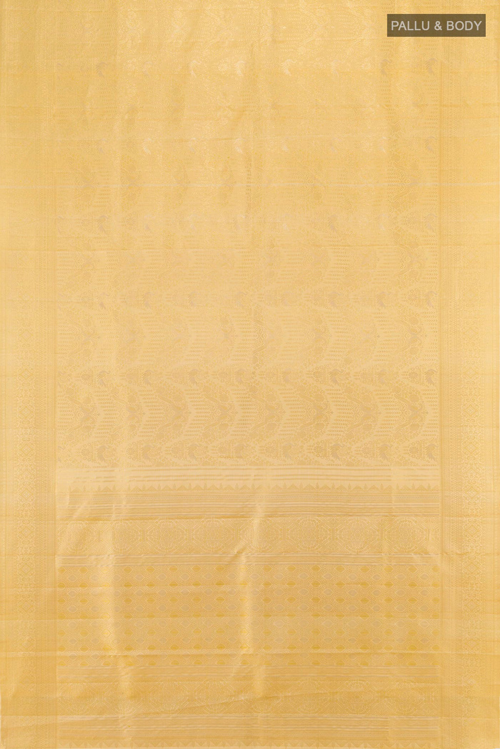 Flat view of Sandal Kanjivaram Silk Saree with Zari Brocade on the body and Zari Border. 