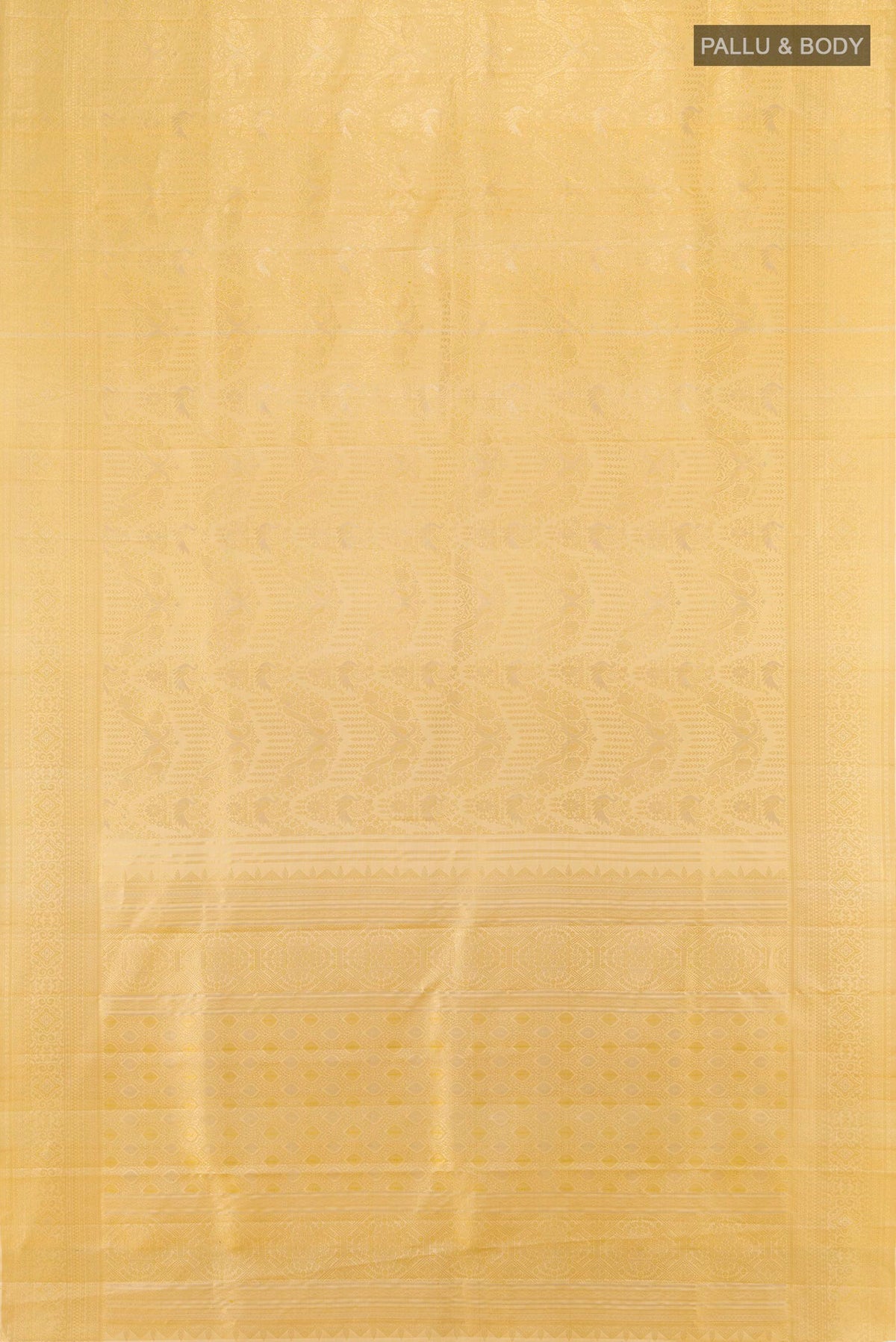 Flat view of Sandal Kanjivaram Silk Saree with Zari Brocade on the body and Zari Border. 
