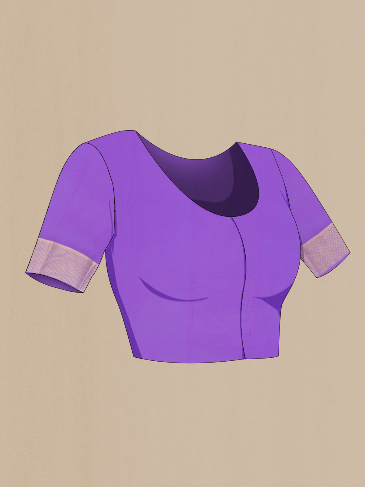 Close up image of the blouse of Lavender Mysore Crepe Saree with Zari Butta on the body and Zari Border. 