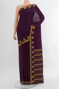 Violet Mysore Crepe Saree with Zari Butta on the body and Zari Border.  displayed on a mannequin