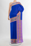 Royal Blue Mysore Crepe Saree with Plain Body and Zari Border.  displayed on a mannequin