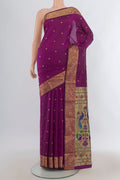 Pure Silk Purple Bangalore Saree with Jacquard With Zari Butta on the body and Zari Border.  displayed on a mannequin