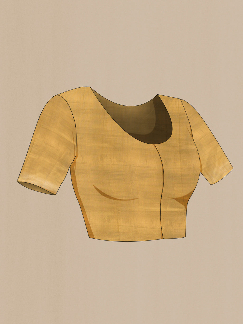 Close up image of the blouse of Pure Silk Sandal Banarasi Tussar Saree with Zari Butta on the body and Zari Border. 