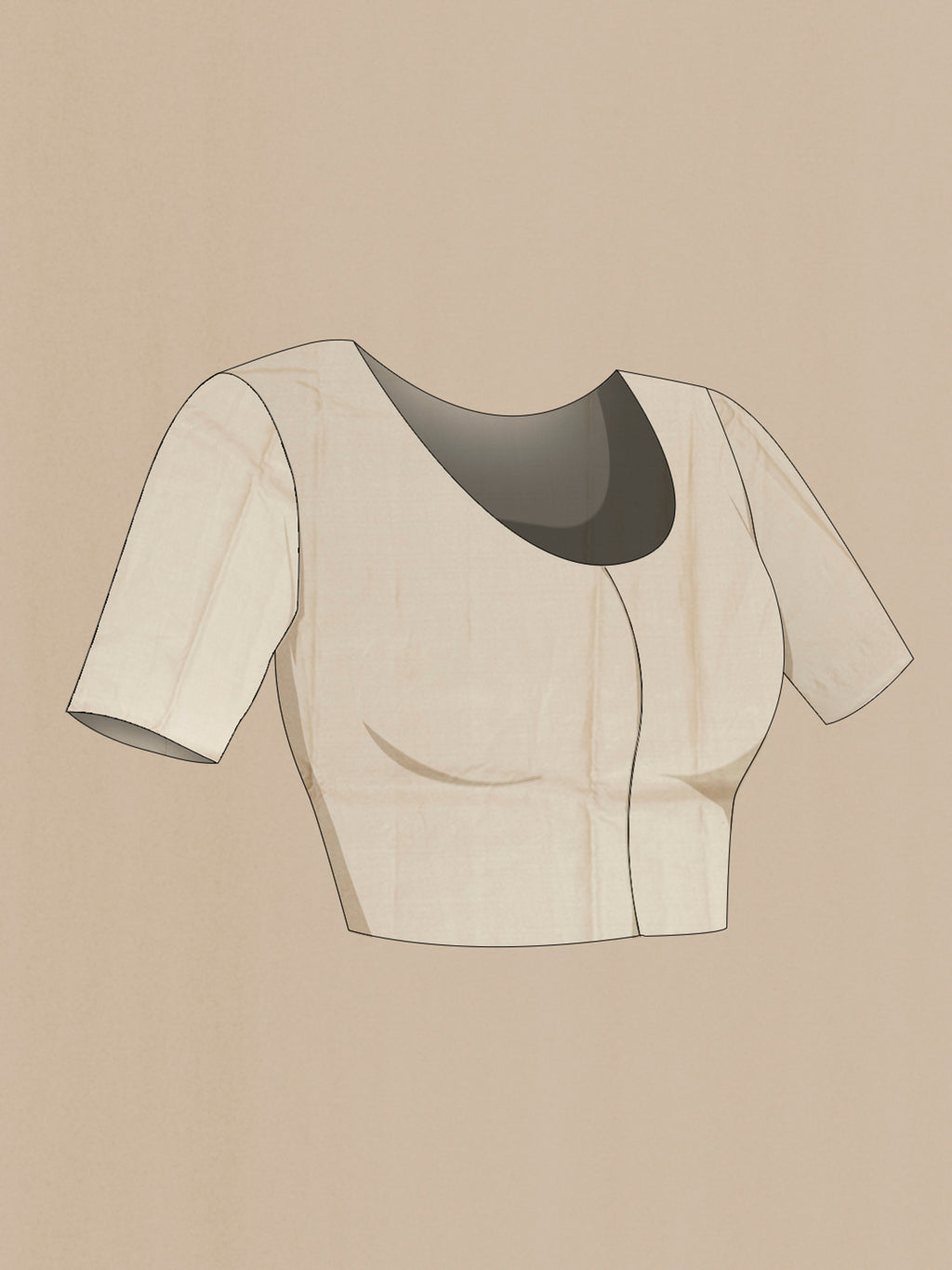 Close up image of the blouse of Beige Tussar Saree with Embroidery on the body and Embroidery Border. 