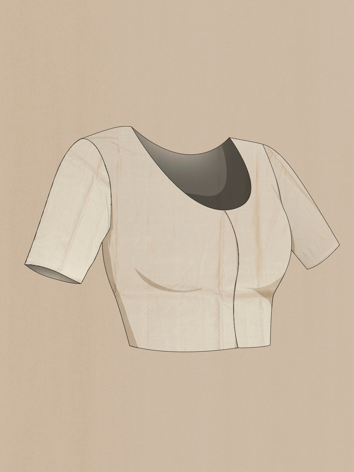 Close up image of the blouse of Beige Tussar Saree with Embroidery on the body and Embroidery Border. 