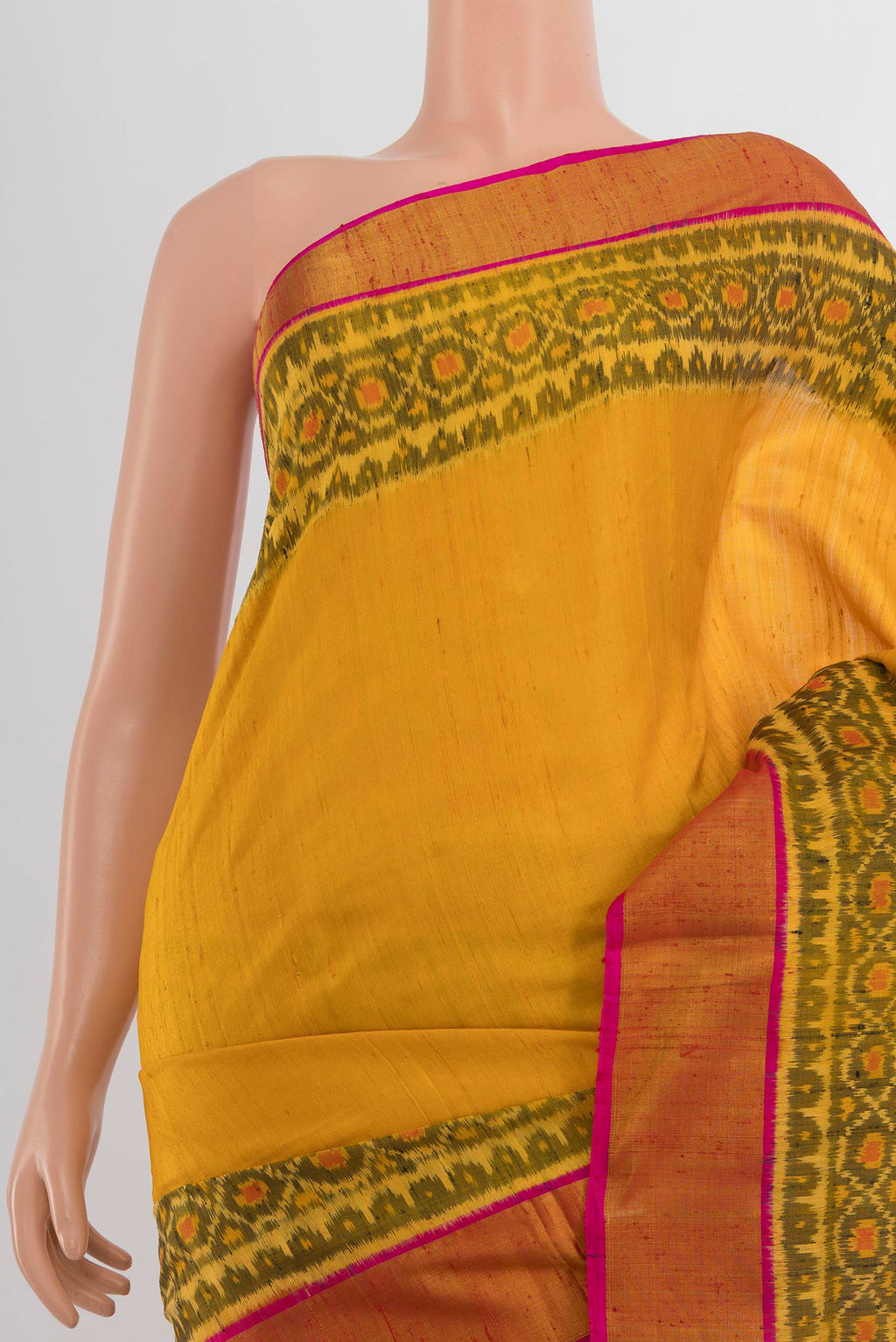 Border image of Pure Silk Multi Color Rajkot Patola Saree with Ikat Print on the body and Silk Border. 