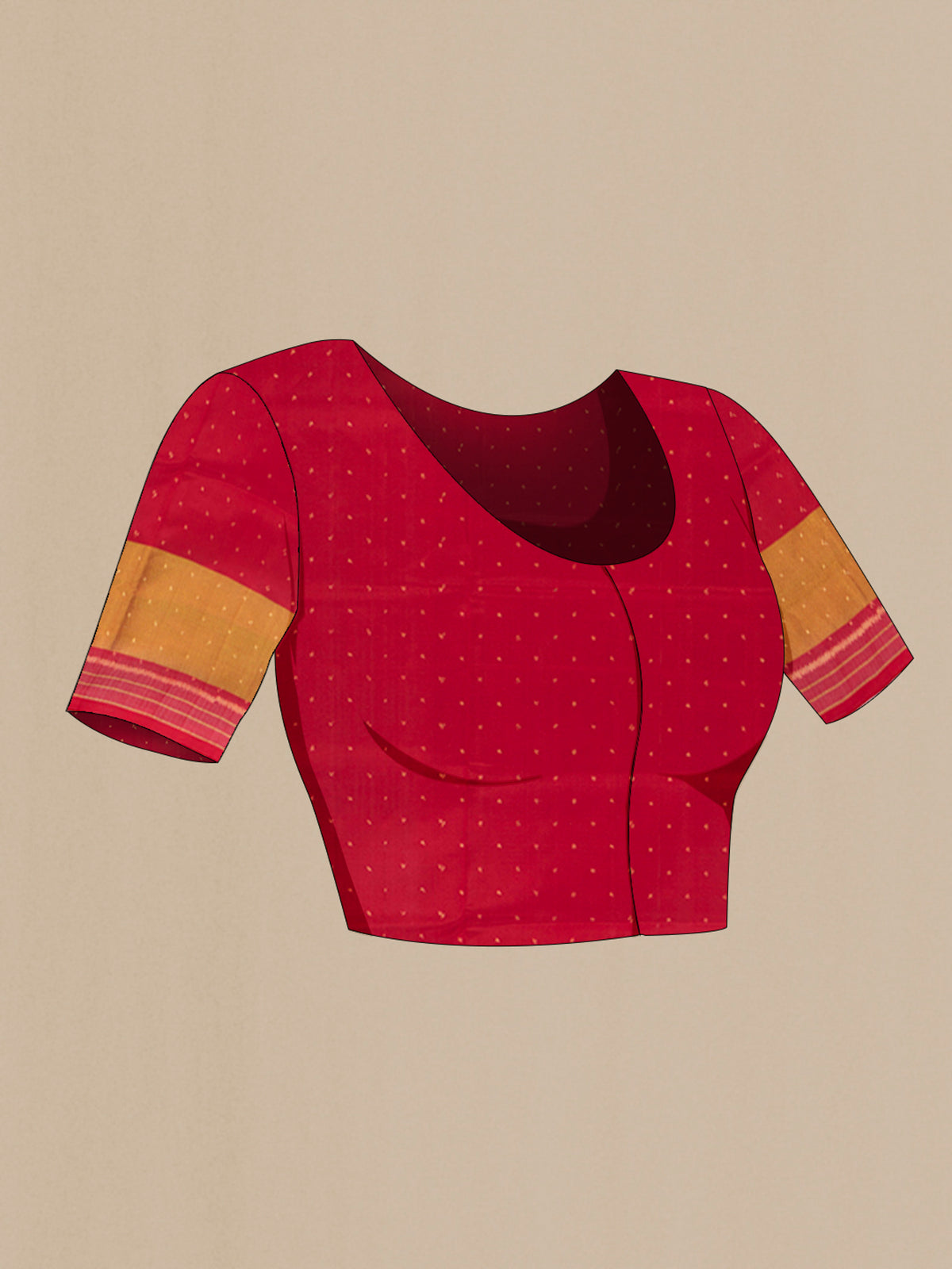 Close up image of the blouse of Pure Silk Dark Pink Rajkot Patola Saree with Pure Ikat on the body and Ikat Border. 