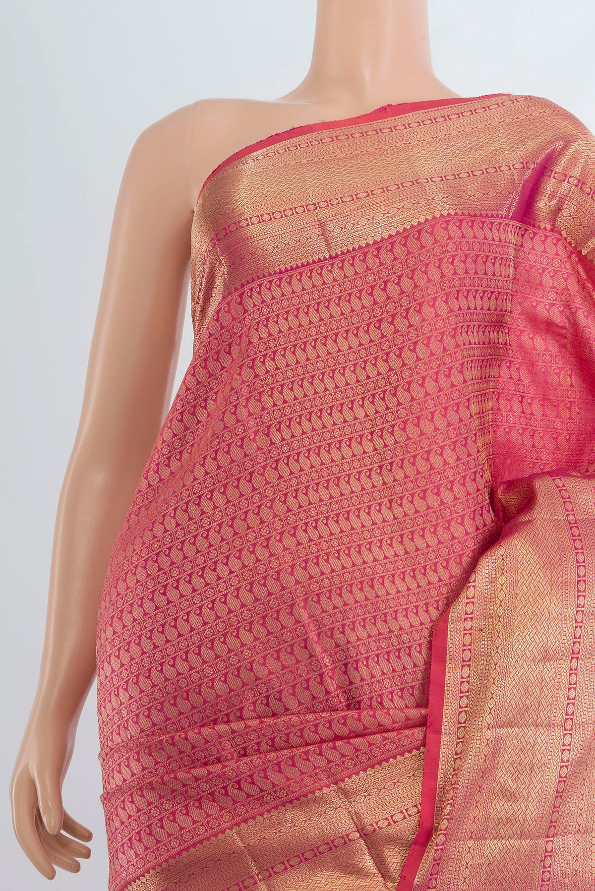 Border image of Pure Silk Rose Gold Kanchipuram Saree with Zari Butta on the body and Silk Border. 