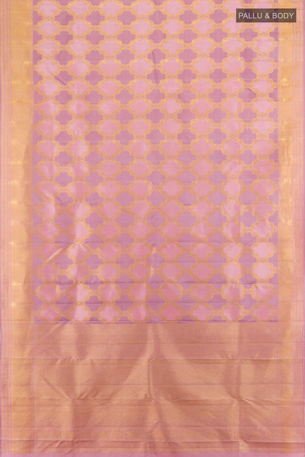Flat view of Pure Silk Multi Color Kanjivaram Saree with Zari Butta on the body and Zari Border. 