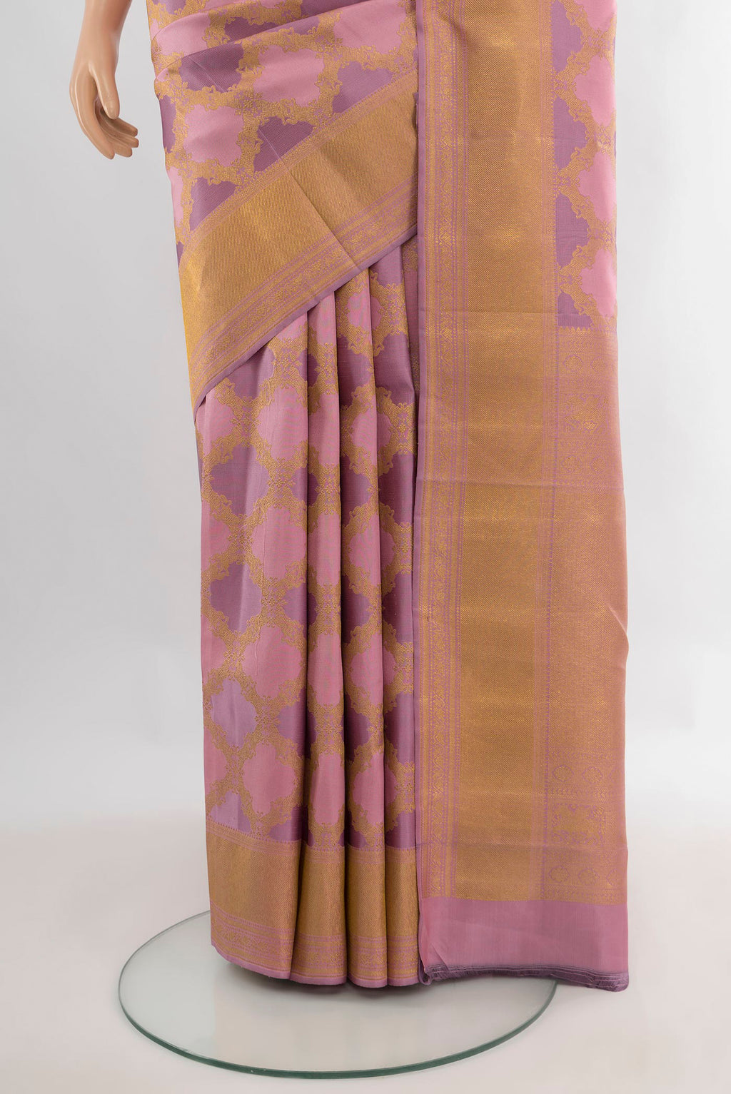 Pleats and pallu of Pure Silk Multi Color Kanjivaram Saree with Zari Butta on the body and Zari Border. 