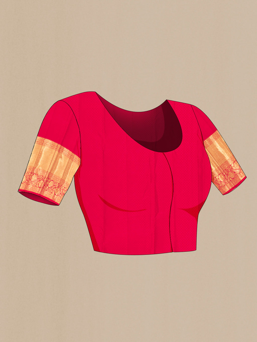 Close up image of the blouse of Dark Pink Kanchipuram Silk Saree with Zari Butta on the body and Zari Border. 