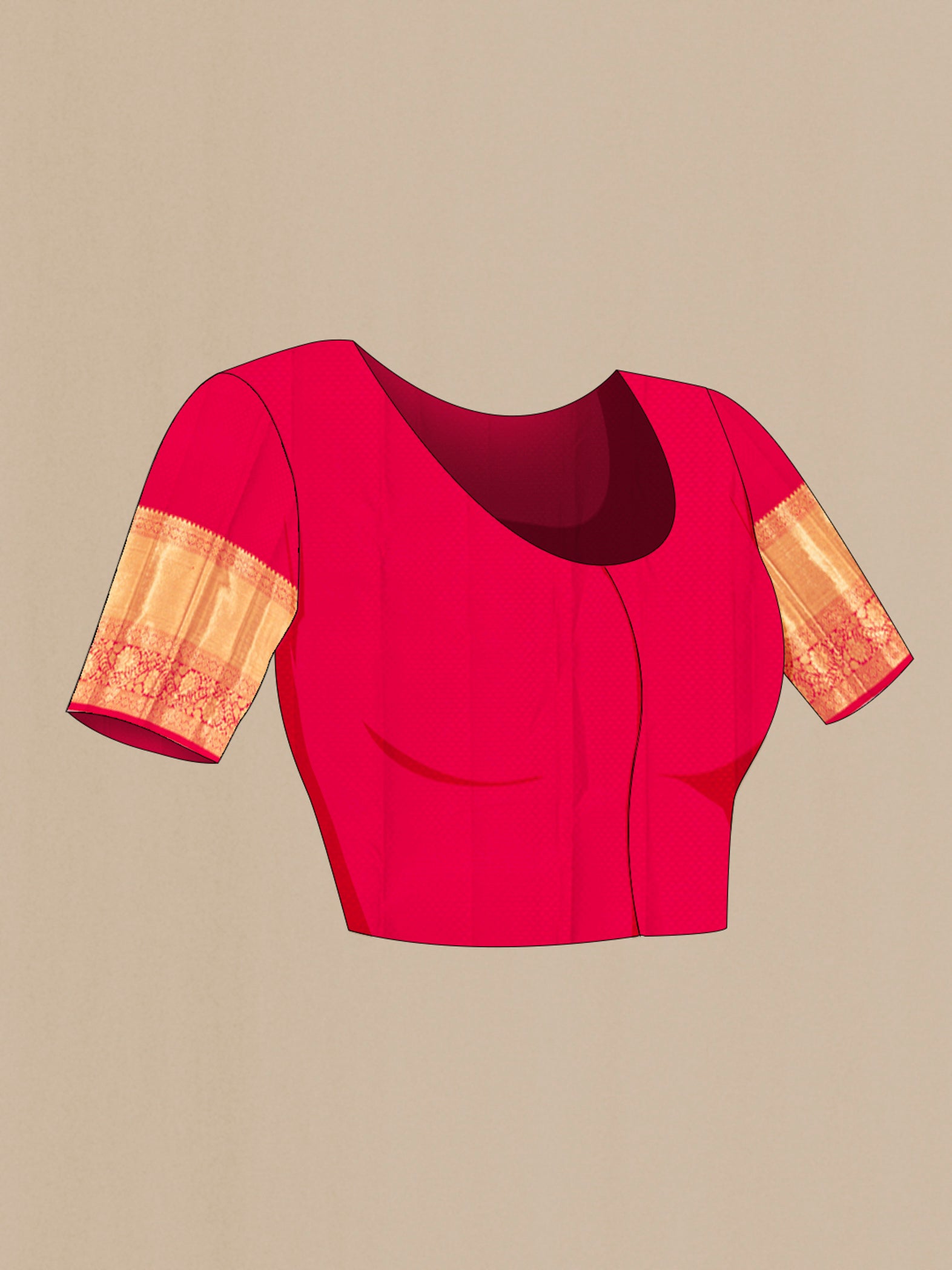 Close up image of the blouse of Dark Pink Kanchipuram Silk Saree with Zari Butta on the body and Zari Border. 