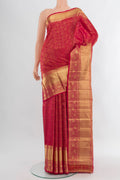 Dark Pink Kanchipuram Silk Saree with Zari Butta on the body and Zari Border.  displayed on a mannequin