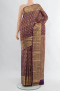 Violet Kanchipuram Silk Saree with Zari Brocade on the body and Zari Border.  displayed on a mannequin