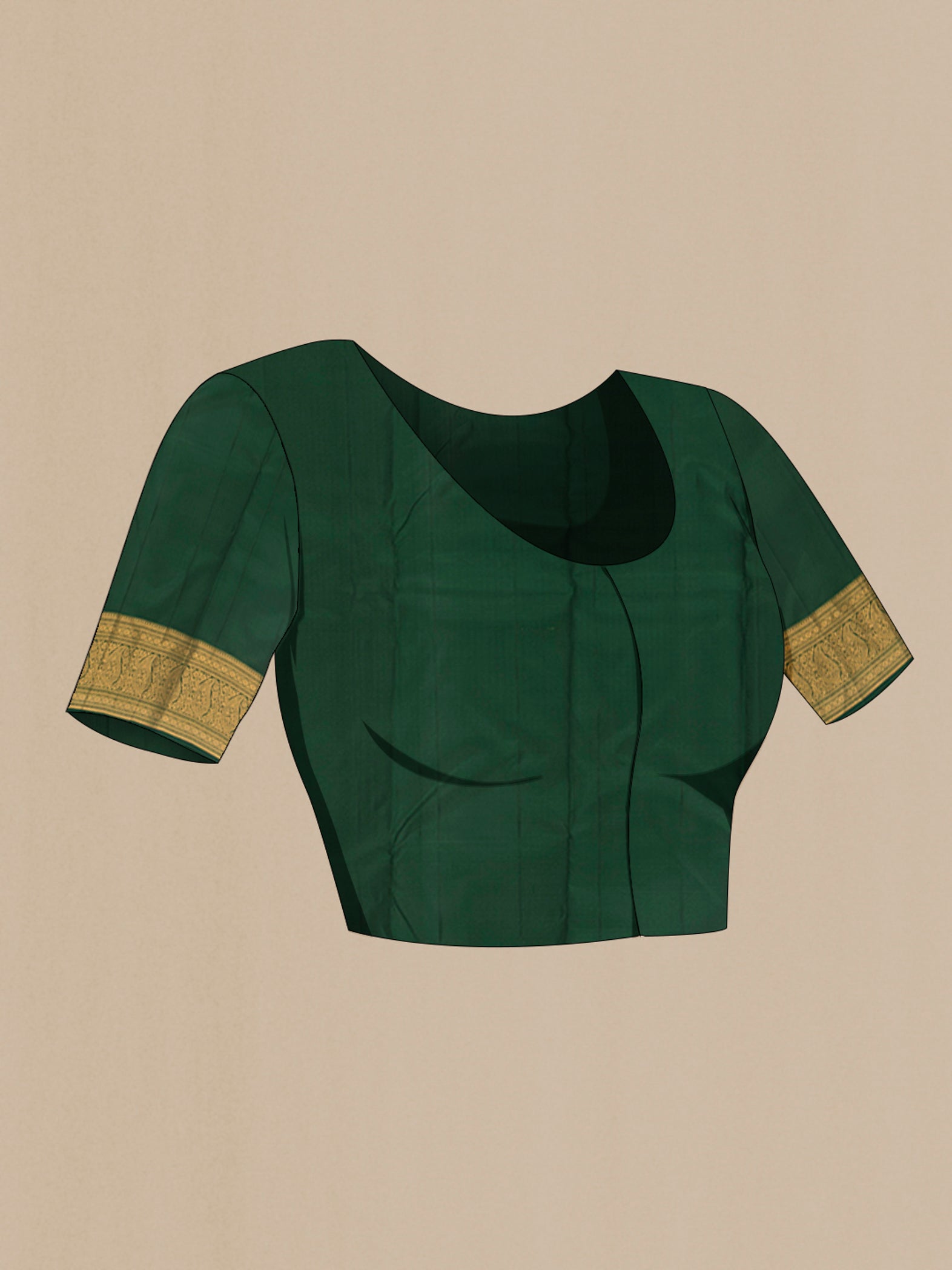 Close up image of the blouse of Maroon Kanchipuram Silk Saree with Checked design on the body and Zari Border. 