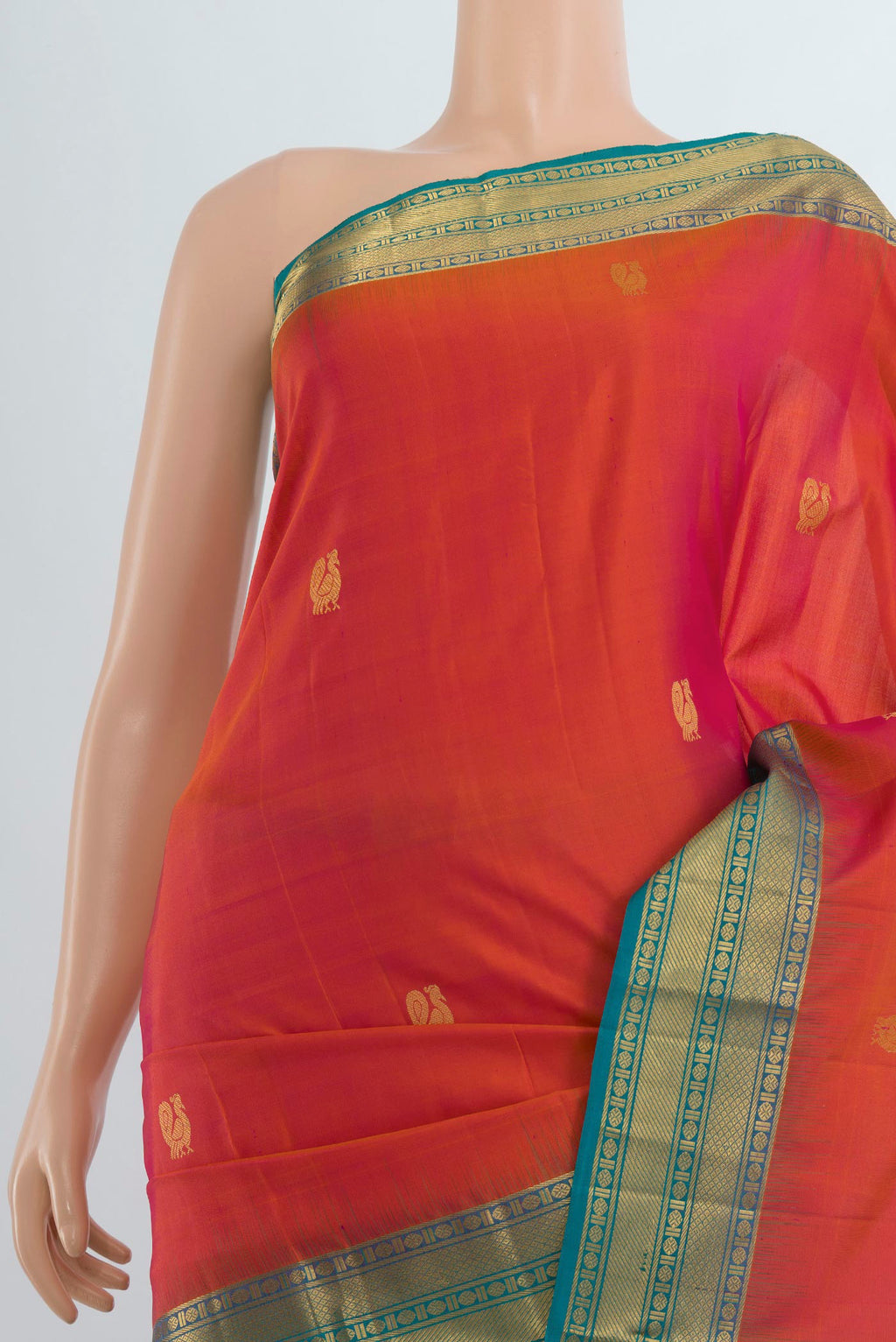 Border image of Pure Silk Peach Kanjivaram Saree with Zari Butta on the body and Silk Border. 