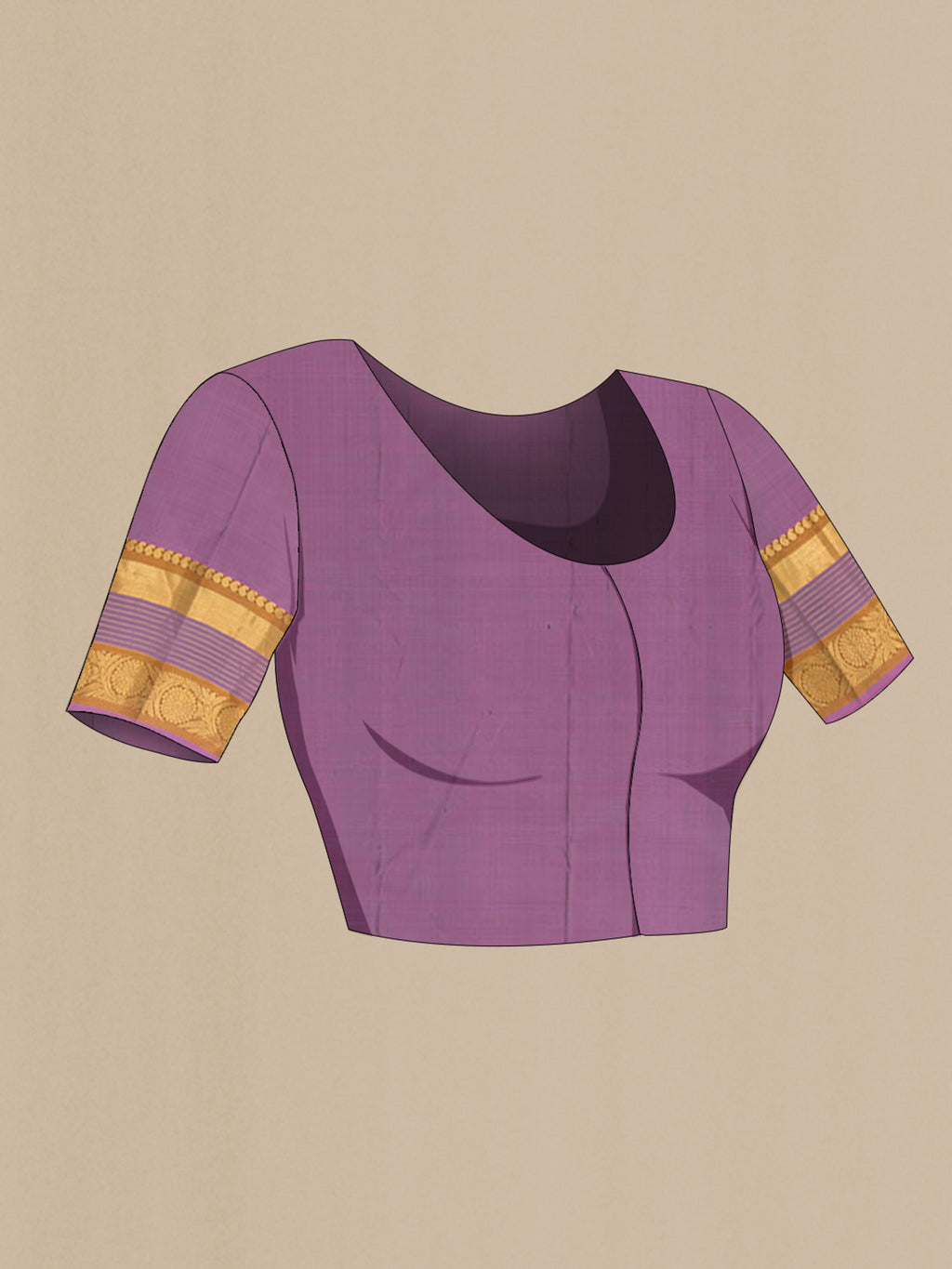 Close up image of the blouse of Pure Silk Green Kanjivaram Saree with Stripes on the body and Zari Border. 