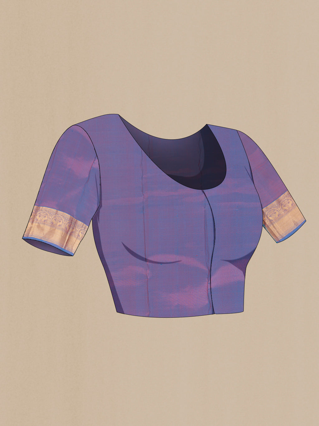 Close up image of the blouse of Pink Kanchipuram Silk Saree with Zari Butta on the body and Zari Border. 
