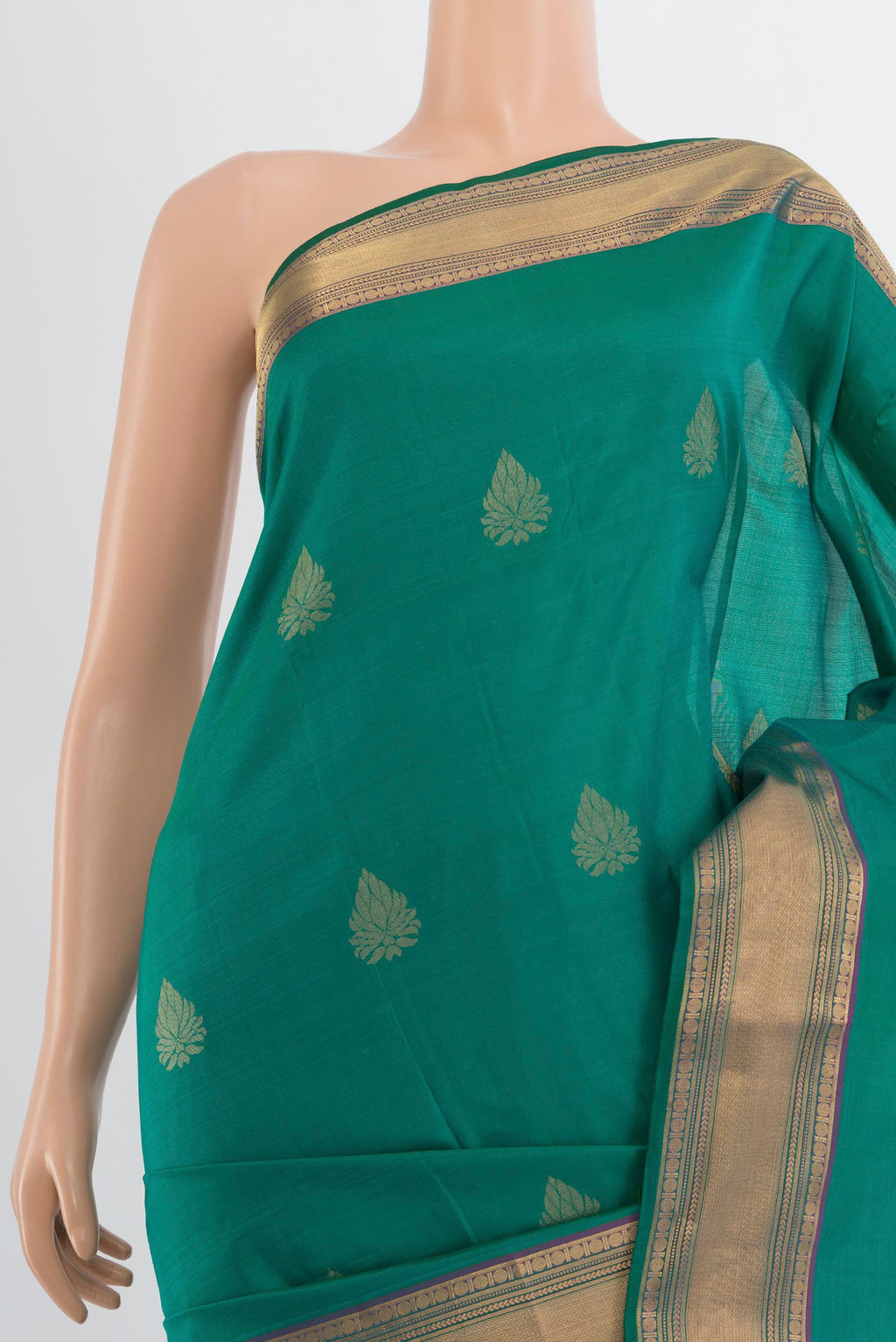 Border image of Peacock Blue Kanchipuram Silk Saree with Zari Butta on the body and Silk Border. 