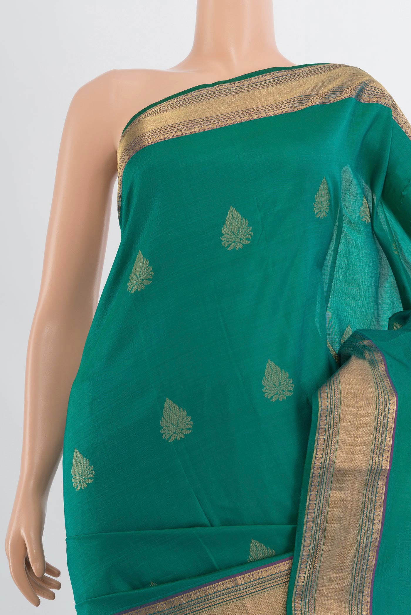 Border image of Peacock Blue Kanchipuram Silk Saree with Zari Butta on the body and Silk Border. 