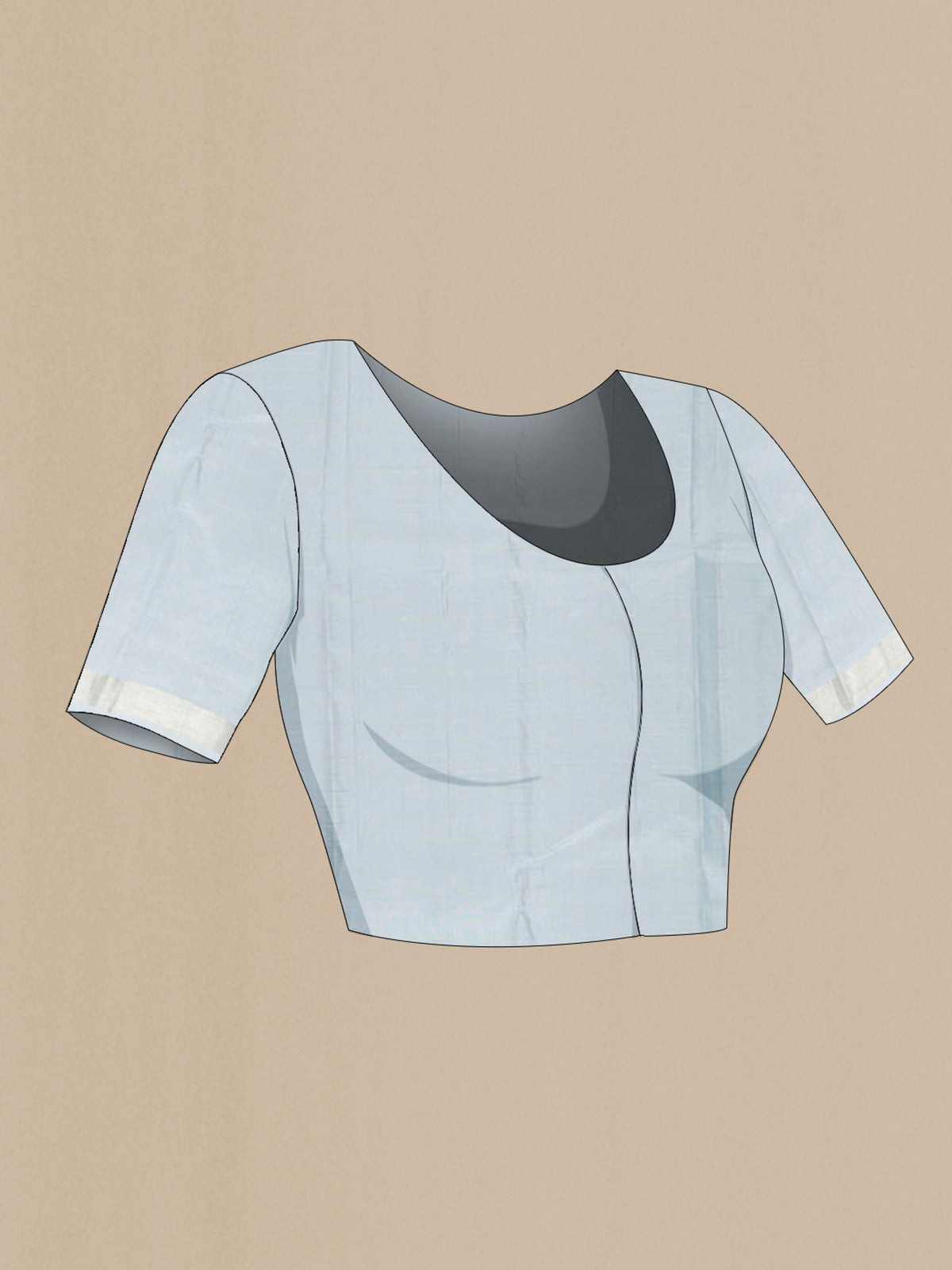Close up image of the blouse of Pure Silk Light Blue Kanjivaram Saree with Checked design on the body and Zari Border. 