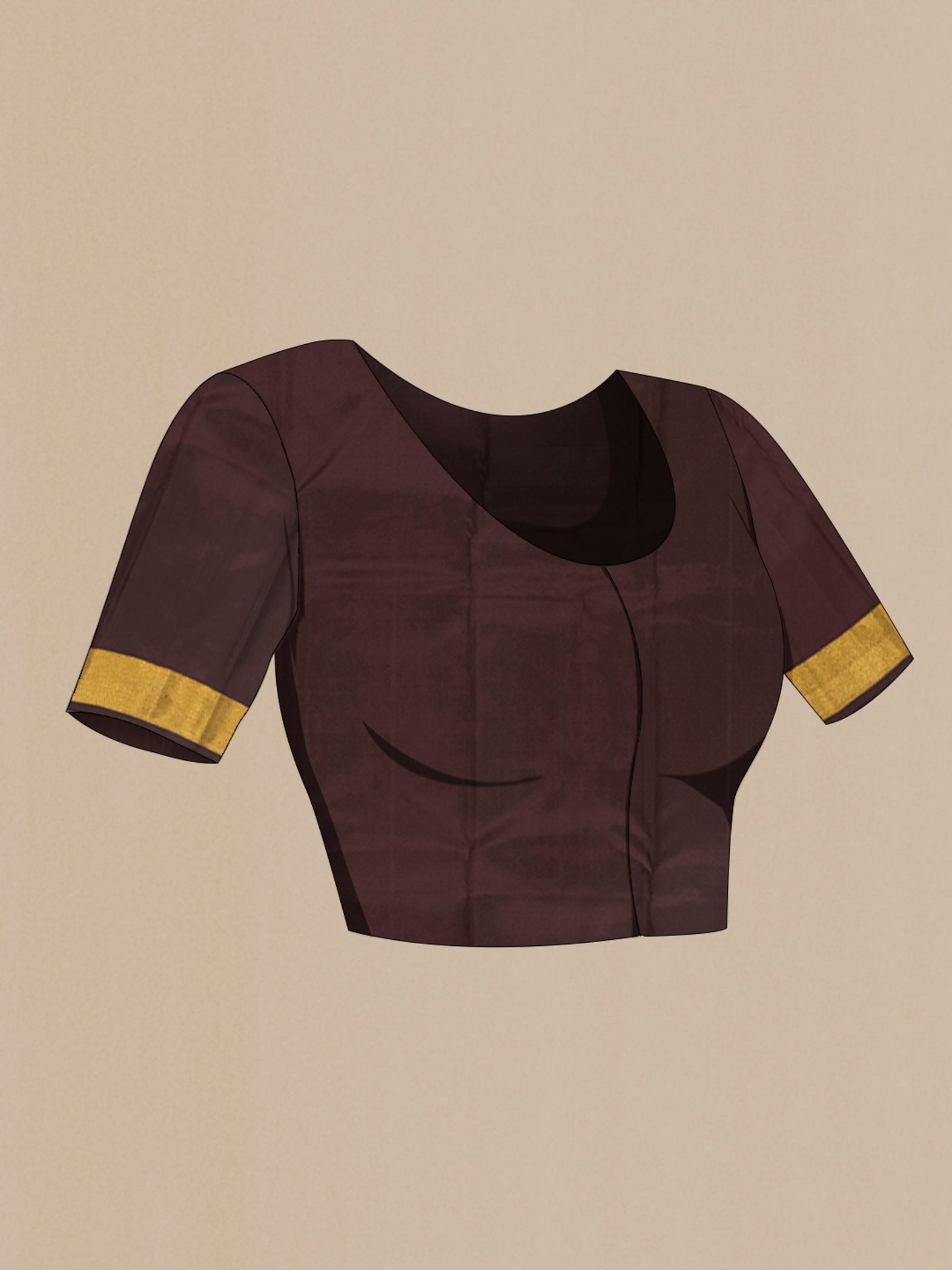 Close up image of the blouse of Coffee Brown Kanchipuram Silk Saree with Zari Butta on the body and Zari Border. 