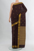 Coffee Brown Kanchipuram Silk Saree with Zari Butta on the body and Zari Border.  displayed on a mannequin